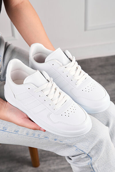 Nstil Ležérní unisex bílé sportovní boty šněrovací detail šití lehké tenisky s vysokou podrážkou 4005