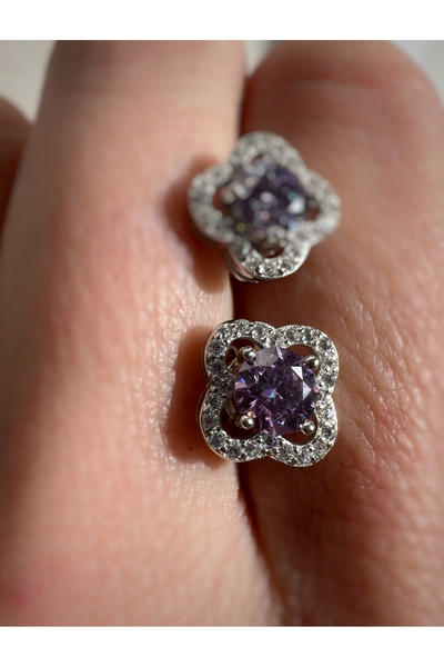 Moissanite Cercei trifoi norocos violet