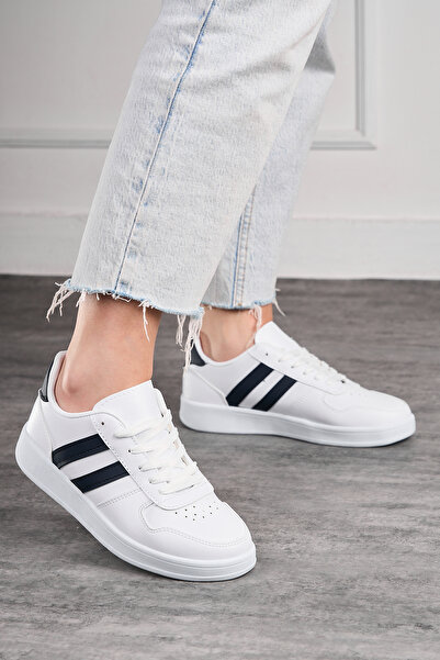 Nstil Καθημερινά Unisex Λευκά Μαύρα Αθλητικά Παπούτσια με Λεπτομέρεια Ραφής με Κορδόνια Ελαφρύ Χοντρό Αθλητικό Παπούτσι με Ψηλή Σόλα 4005