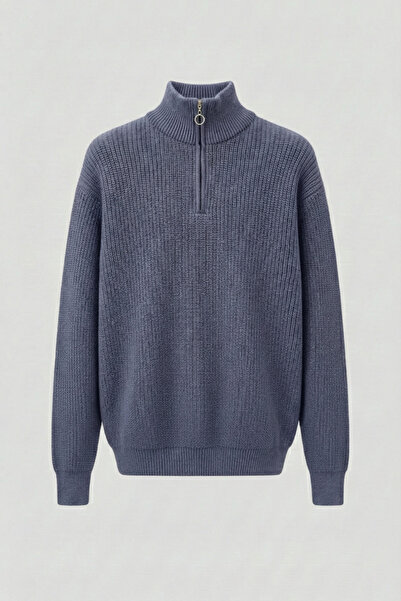 inpool Bărbați, cu jumătate de fermoar, guler înalt, iarnă, tricotat, Old Money Culture, pulover PLTK06