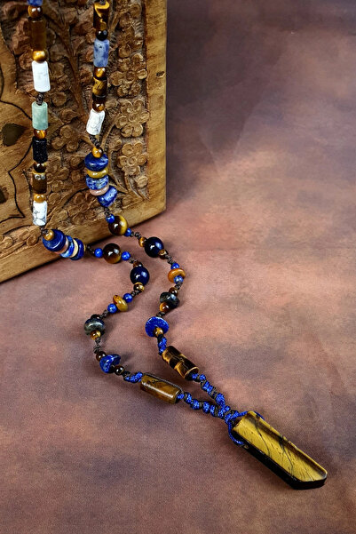 Seven Art Jewelry قلادة من الحجر الطبيعي، قلادة بوهيمية على شكل عين النمر، قل...