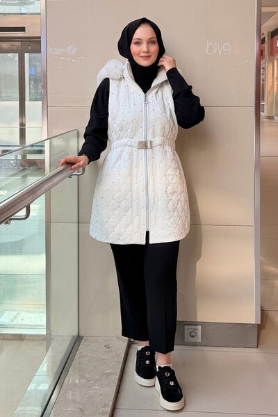 FUAT GÜRSEN Fuat Gürşen Hooded Bead Embroidered Waist Drawstring Vest