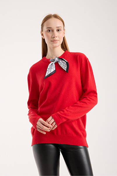 Moda Days Women's Red Round Neck Knitwear Sweater Comfortable Fit Long Sleeve