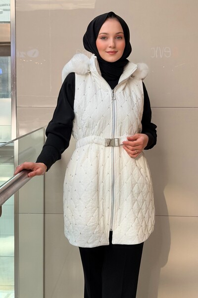 FUAT GÜRSEN Fuat Gürşen Hooded Bead Embroidered Waist Drawstring Vest