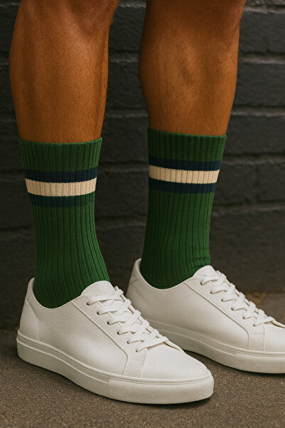 Katia&Bony Men's Striped Embroidered Socks Green