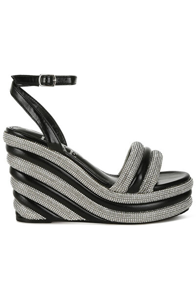 london Rag Women Rhinestone Studded Wedge Sandals in Black