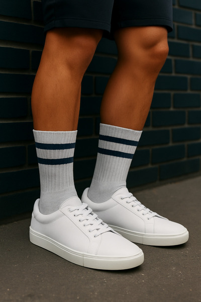 Katia&Bony Ανδρικές πετσέτες με ριγέ κοντές κάλτσες με υποδοχή γκρι/μαύρο