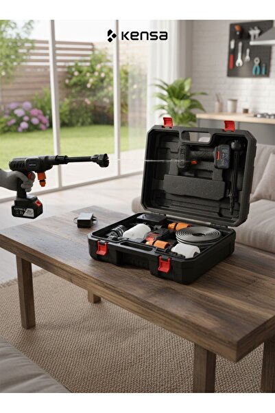 Kensa 60 Bar Akülü Basınçlı Yıkama Tabancası – 21V 2x20.000 mAh, 6’sı 1 Arada Nozul, 10 L/dk Su Akışı