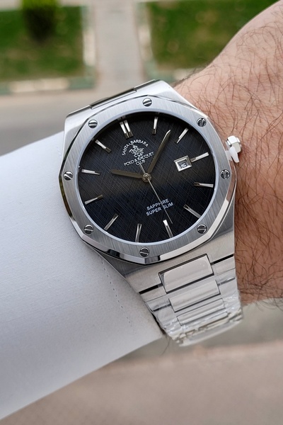 Kadranı Siyah Kordonu Gümüş Renk 41 mm Renk Atmaz Oksitlenmez Çelik Erkek Kol Saati