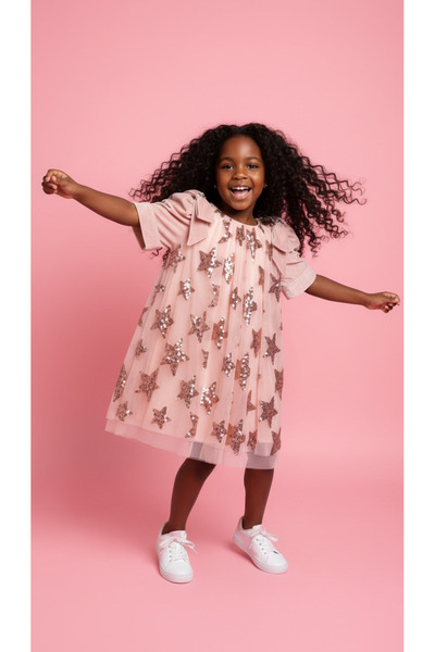 Jolanda فستان بناتي مخملي مزين بالنجوم