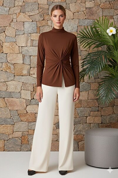 BY HUPE guler ridicat Bluză din material subțire cu detaliu de pliuri și desc...