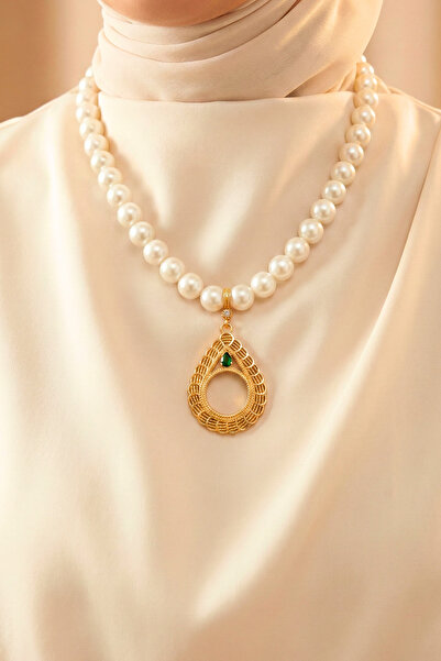 TwinsCollection Çeyrekli Altın Uyumlu 12mm Incili Kolye