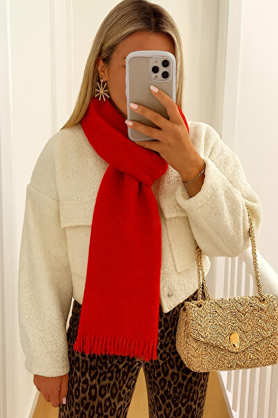 sf collection Eșarfă de iarnă roșie simplă pentru femei 70x200 acrilic moale