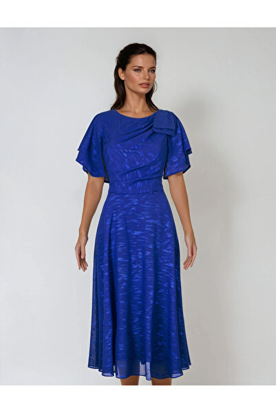 Vessmary Rochie de ocazie VSM1007G din voal albastru cu luciu perlat