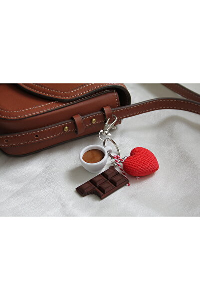 San Concept Tasarım Çanta Charmı / Çikolata, Kahve & Kalp Charm / Figürlü Anahtarlık