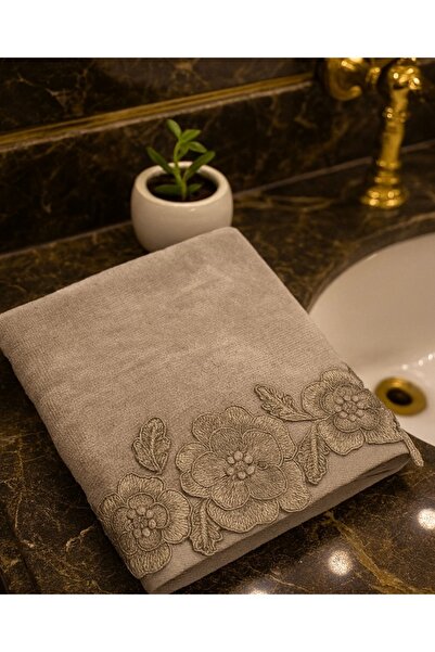 Çeyiz Bahçesi Gülşen 3D сірий оксамитовий рушник 50&90