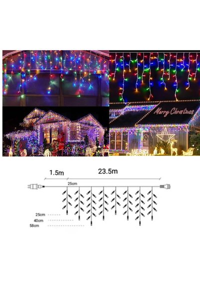 BZRSH Instalatie de Crăciun cu FLASH, turturi, 25 m, 600 LED, multicolore, IP44, interconectabile, 220V