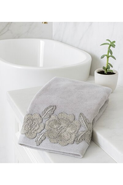 Çeyiz Bahçesi Gülşen 3D сірий оксамитовий рушник 50&90