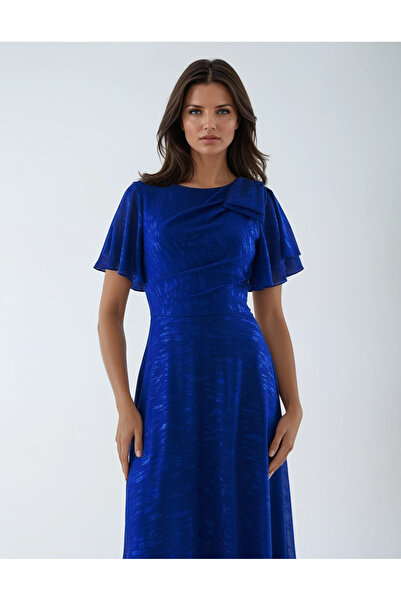 Vessmary Rochie de ocazie VSM1007G din voal albastru cu luciu perlat