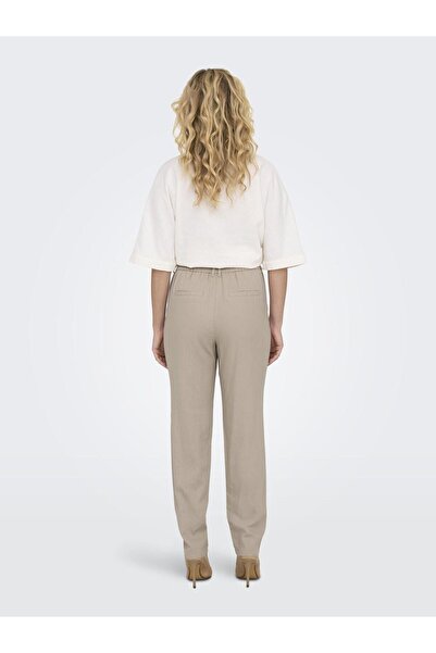 ONLY Women's Onlcaro Elastic Waist Linen Trousers 15278710 Beige