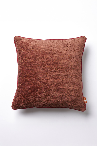 THE KUN Şönilli Kendinden Dokulu Biye Detaylı Düz Zemin Kırlent Kılıfı-Gül Ku...