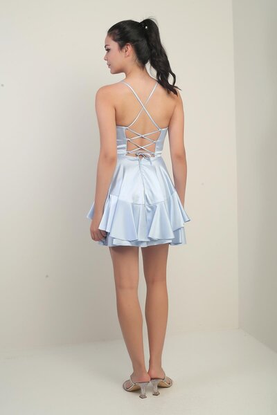 By Saygı Γυναικείο κοντό φόρεμα με λουράκι με λουράκι πίσω και εσώρουχο με σατέν επένδυση