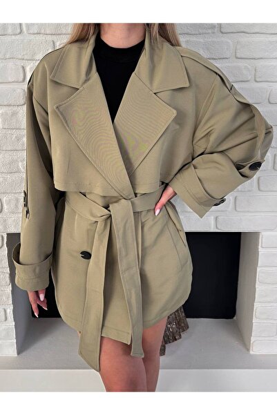 VESS MODA Жіночий поясний короткий тренч з деталями