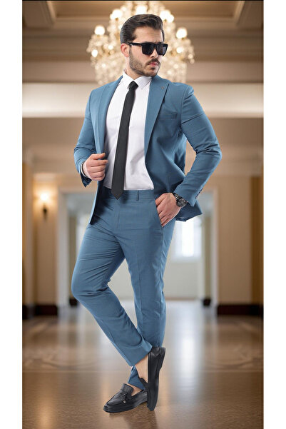 MBrands men's 2-piece suit, 2-button closure, hemless pants, gift shirt