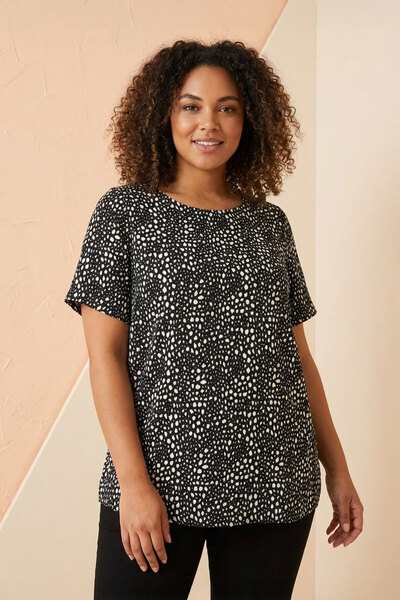 Stil Diva Plus Size Short Sleeve Crew Neck Print Blouse 615913