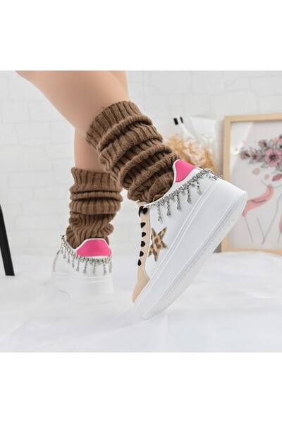 Tmall Pantofi Sport De Dama,Din piele Ecologica,Cu lant decorativ,D1357,Alb c...