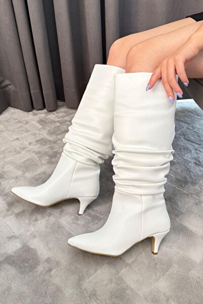 asmi shoes Γυναικείες μπότες με λευκό τακούνι, κομψό στυλ, καθημερινές άνετες μπότες