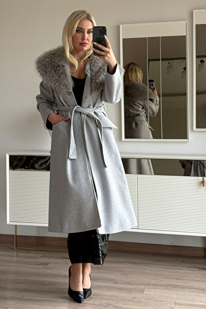 CİDDE Γυναικείο παλτό με γιακά από γούνα και κασετίνα