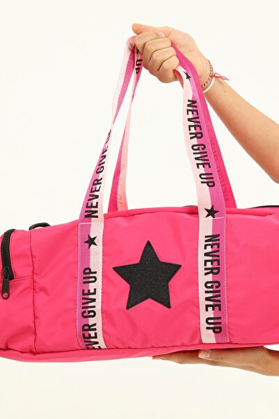 ICONE BAG Pink Girl's Sports Bag - Star Print, Side Pocket and Zipper Detail