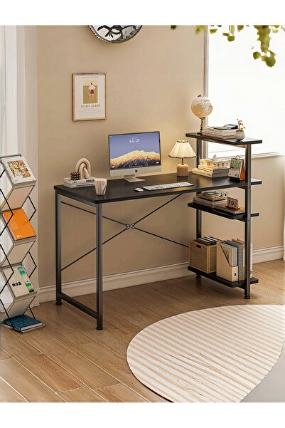 Venpara مكتب كمبيوتر مع رف كتب، طاولة مكتب بأربعة أرفف قابلة للعكس، مكتب دراسة بدعامة على شكل حرف X