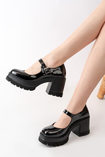 asmi shoes Однобалетні неонові лофери на платформі з каблуком 8 см, чорні, з лакованої шкіри