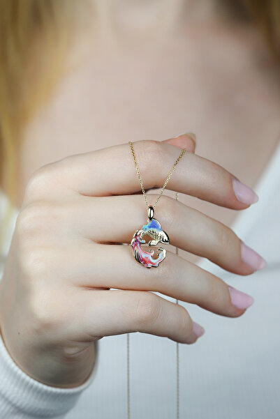 Coy Diamond Balık Kolye,14 Ayar Altın Balık Kolye,Renkli Mineli Balık Kolye