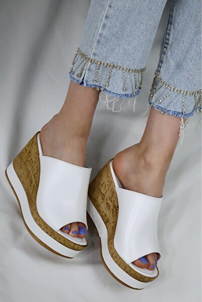 asmi shoes Жіночі тапочки з підкладкою з грибної підошви, обмотані стрічкою, каблук 10 см, білі