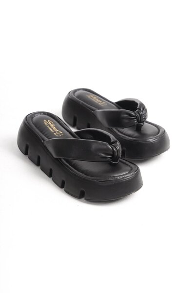 asmi shoes Șlapi negri cu talpă groasă pentru femei, negri