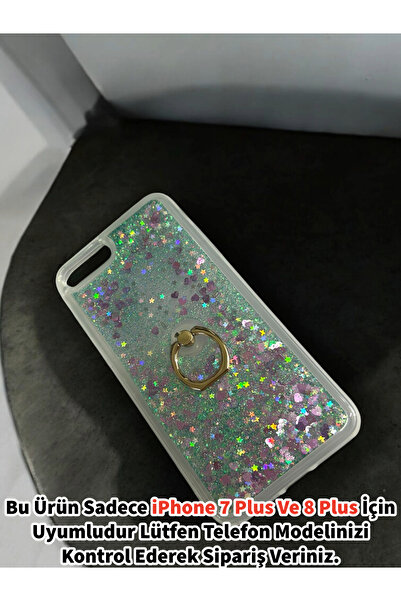 Merwish Apple ıPhone 7 Plus ve 8 Plus Uyumlu Sulu Simli Yüzüklü Standlı Parla...