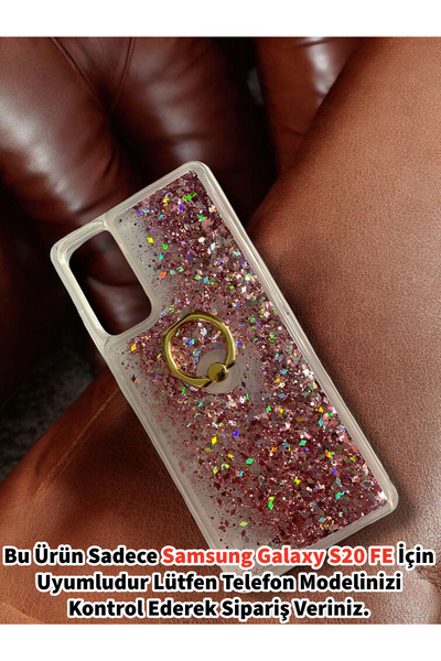 Merwish Samsung Galaxy S20 FE Uyumlu Sulu Simli Yüzüklü Standlı Parlak Siliko...