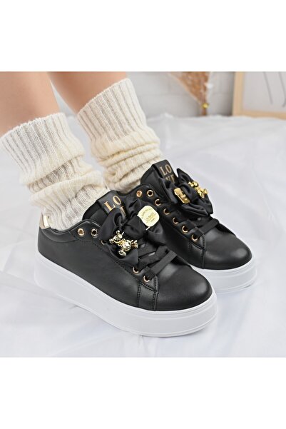 Tmall Pantofi Sport De Dama,Din piele Ecologica,Cu Fundita Mantarme,D1356,Negre