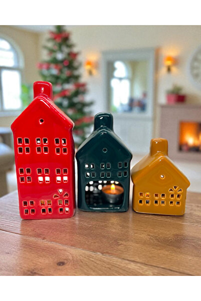 MAMALİZA 3lu Seramik Ev Mumluklar. House Mumluk Seti. Ev Obje