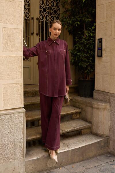 Hilay Denis Dikiş Detaylı Pantolonlu Takım MÜRDÜM