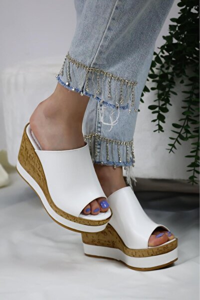 asmi shoes Жіночі тапочки з підкладкою з грибної підошви, обмотані стрічкою, каблук 10 см, білі