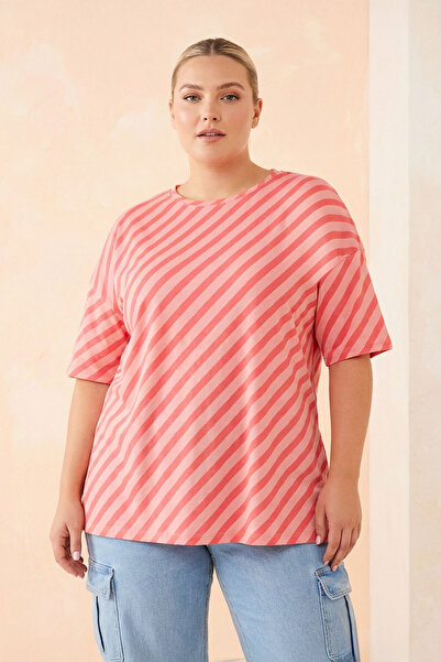 Stil Diva Μπλουζάκι Plus Size Slit Crew Neck - Κοντό μανίκι 303127