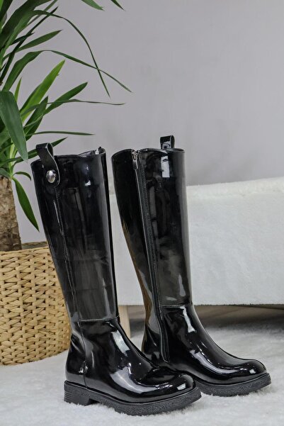 asmi shoes Kadın Milano Diz Boyu Çizme Siyah Rugan