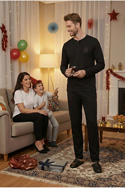 D'S Damat Ds Damat New Year Special Gift Boxed Modal Fabric Pajama Set, Long Sleeve, Premium, Buttoned Collar Black