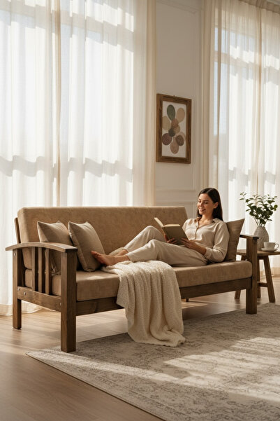 Can Marangozluk Ahşap Rustik İskandinav Country Tarzı Ahşap Üçlü Kanepe – Tok...