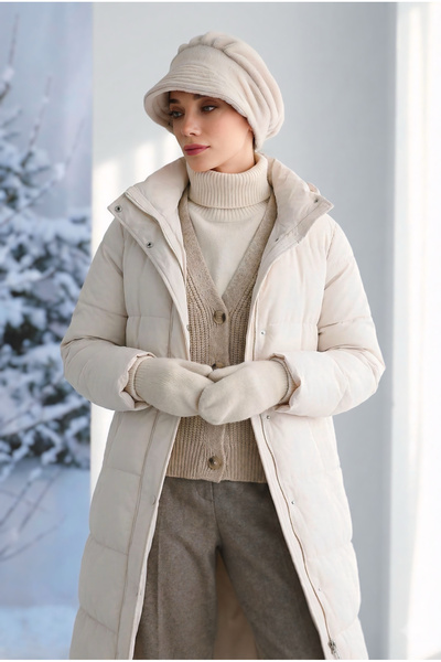 Aisha's Design Winter Women's Plain Cashmere Hat with Visor, B-73Dk, Cream