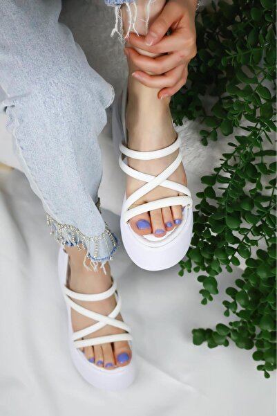 asmi shoes SANDALE ORTOPEDICE PARIS PENTRU DAMĂ, TALPĂ GROASĂ DE 9 CM, ALBE